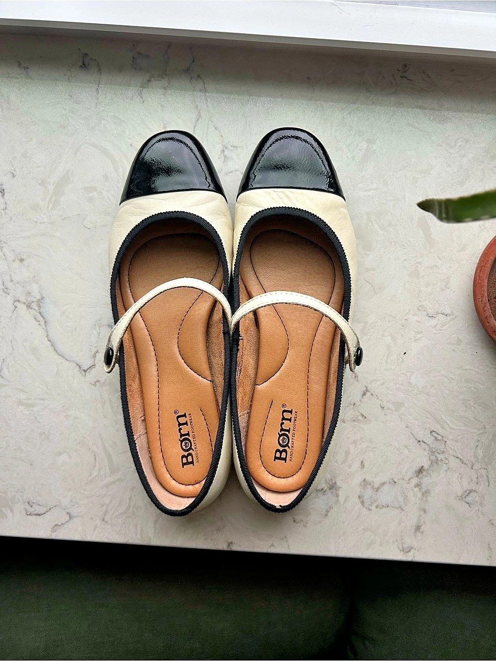 Born Leather Mary Jane Flats in Cream & Black